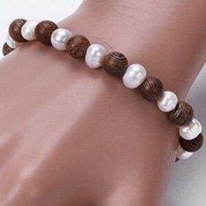 Natural Pearl Stretch Bracelets, Exotic Sandalwood Beads, Pretty, classic GIFT